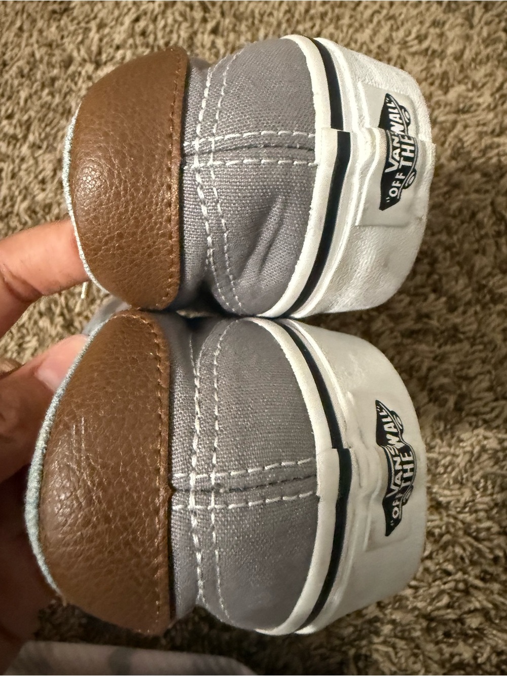 Vans Kids Gray Canvas Slip-On Sneakers with Brown Heel